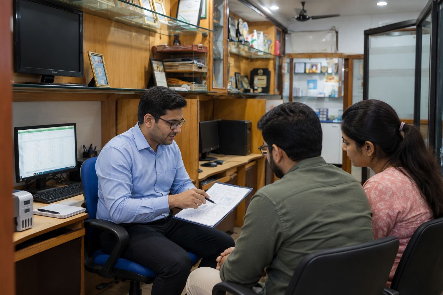 Indian-family-reviewing-insurance-policy-documents